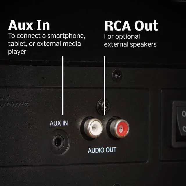 Alt view image 7 of 7 - Electrohome Kingston 7-in-1 Vintage Vinyl Record Player Stereo System - 3-Speed Turntable Bluetooth AM/FM Radio CD Aux In RCA/Headphone Out Vinyl/CD to MP3 Recording & USB Playback w/ 32GB USB Drive