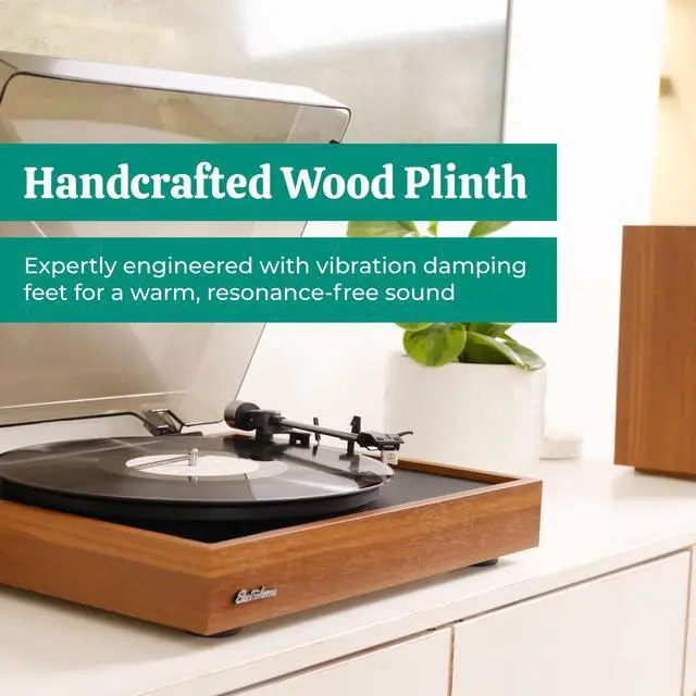 Alt view image 7 of 7 - Electrohome Montrose Vinyl Record Player 2-Speed Belt-Drive Turntable, with Audio-Technica Stylus, Speed Control Motor, Built-in Preamp, Wood Plinth, Anti-resonant Platter, Auto-Stop