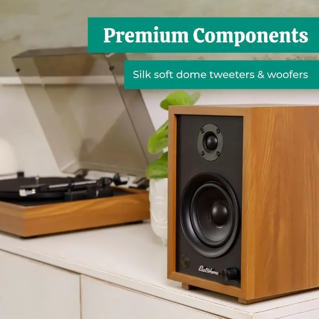 Alt view image 4 of 7 - Electrohome McKinley 2.0 Stereo Powered Bookshelf Speakers with Built-in Amplifier and 4" Drivers for Turntable, TV, PC and Wireless Music Streaming featuring Bluetooth 5, RCA and Aux (EB30)