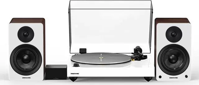 Main image of Fluance Reference RT85N High Fidelity Vinyl Turntable (White), PA10 Phono Preamp, Ai41 Powered 5" Bookshelf Speakers (White Walnut), Nagaoka MP-110 cartridge, 90W Class D Amplifier, Bluetooth