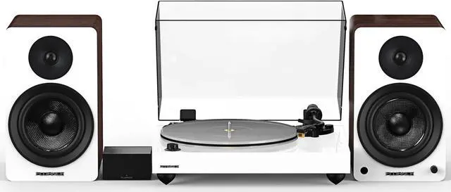 Main image of Fluance Reference RT85N High Fidelity Vinyl Turntable (White), PA10 Phono Preamp, Ai61 Powered 6.5" Bookshelf Speakers (White Walnut), Nagaoka MP-110 cartridge, 120W Class D Amplifier, Bluetooth