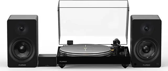 Main image of Fluance Reference RT85N High Fidelity Vinyl Turntable (Piano Black), PA10 Phono Preamp and Ai41 Powered 5" Bookshelf Speakers (Black Ash), Nagaoka MP-110 cartridge, 90W Class D Amplifier, Bluetooth