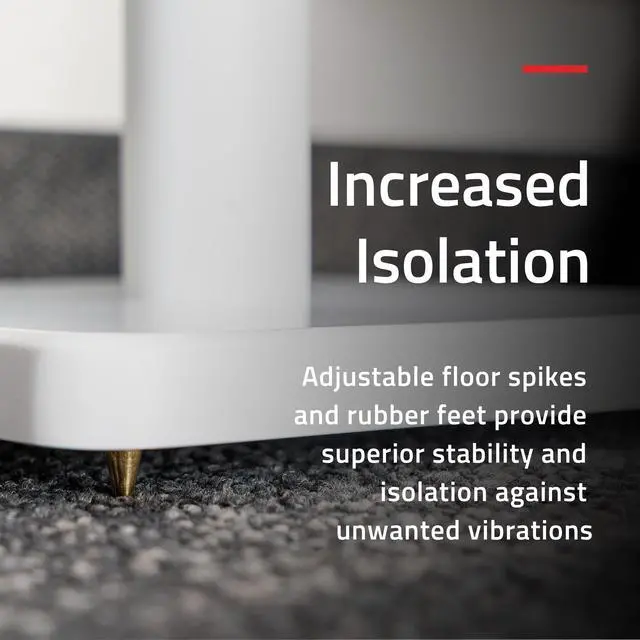 Alt view image 3 of 7 - Fluance Floor Speaker Stands for Surround Sound and Bookshelf Speakers with Solid Construction, Adjustable Floor Spikes, Rubber Isolation Feet, Cable Management, Square Base - Matte White/Pair SS05SWH