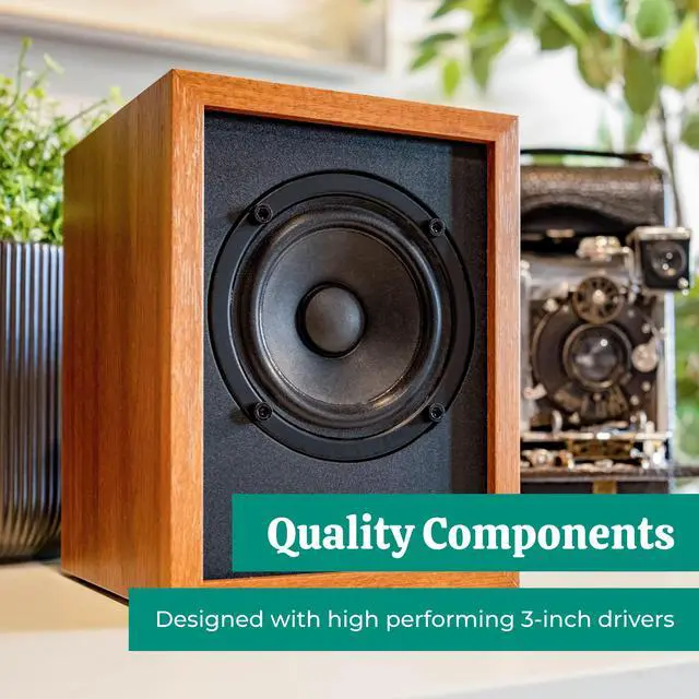 Alt view image 4 of 7 - Electrohome Huntley Powered Bookshelf Speakers with Built-in Amplifier and 3" Drivers for Turntable, TV, PC and Wireless Music Streaming featuring Bluetooth 5, RCA and Aux (EBB10)