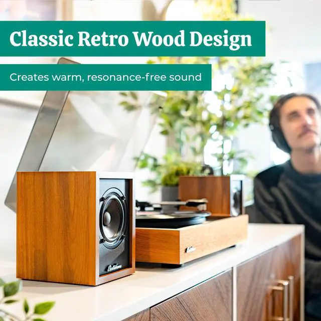 Alt view image 5 of 7 - Electrohome Huntley Powered Bookshelf Speakers with Built-in Amplifier and 3" Drivers for Turntable, TV, PC and Wireless Music Streaming featuring Bluetooth 5, RCA and Aux (EBB10)