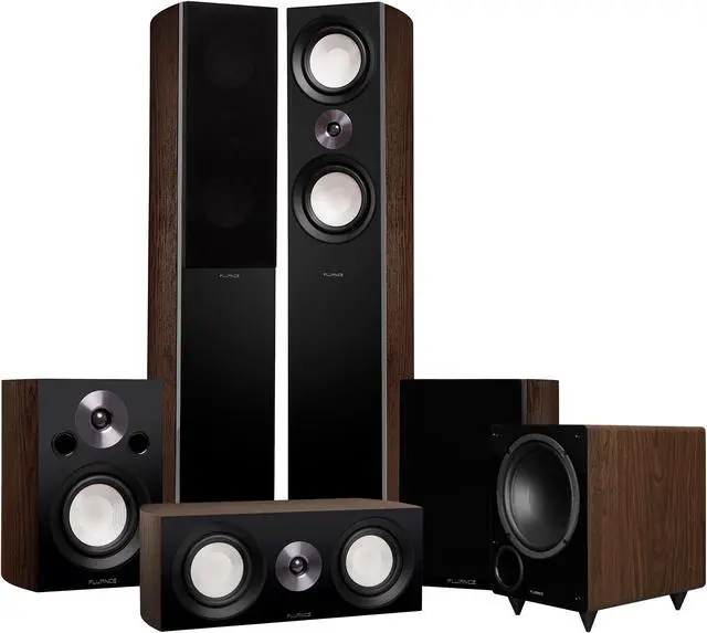 Main image of Fluance Reference Surround Sound Home Theater 5.1 Channel Speaker System including 3-Way Floorstanding Towers, Center Channel, Bookshelf Surrounds and DB10 Subwoofer - Natural Walnut (X851WR)