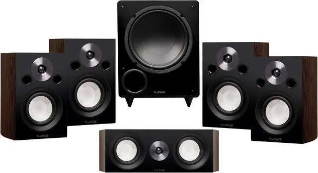 Main image of Fluance Reference Compact Surround Sound Home Theater 5.1 Channel Speaker System including 2-Way Bookshelf, Center Channel, Rear Surround Speakers and DB10 Subwoofer - Natural Walnut (X851WC)