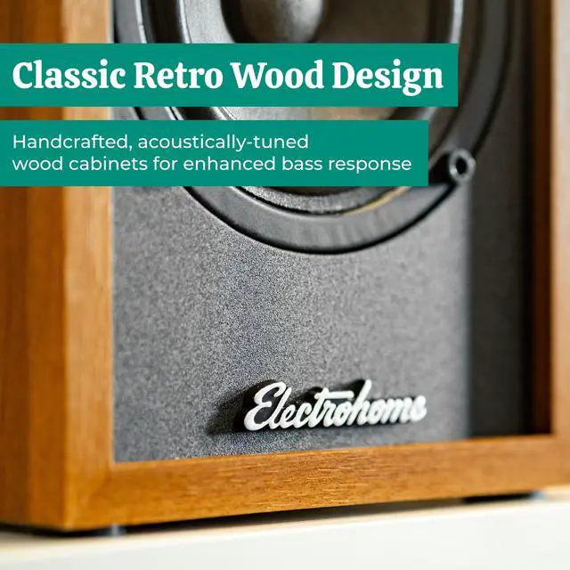 Alt view image 4 of 7 - Electrohome Montrose, Upgradable Vinyl Record Player with Huntley, Powered Bluetooth Bookshelf Speakers, 3" Driver, for Warm Natural Sound, Teak