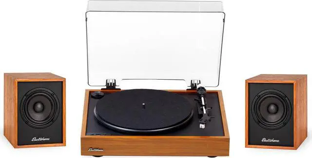 Main image of Electrohome Montrose Wireless Upgradable Vinyl Record Player, with Huntley, Powered Bluetooth Bookshelf Speakers, 3" Driver, for Natural Acoustics, Teak