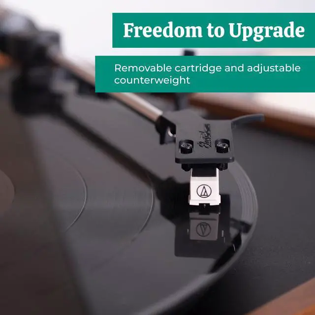 Alt view image 3 of 7 - Electrohome Montrose Wireless Upgradable Vinyl Record Player, with Huntley, Powered Bluetooth Bookshelf Speakers, 3" Driver, for Natural Acoustics, Teak