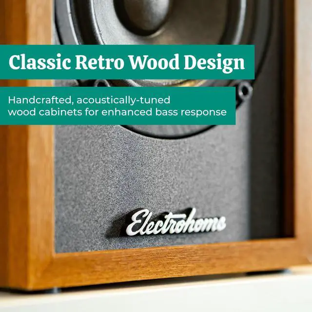 Alt view image 4 of 7 - Electrohome Montrose Wireless Upgradable Vinyl Record Player, with Huntley, Powered Bluetooth Bookshelf Speakers, 3" Driver, for Natural Acoustics, Teak