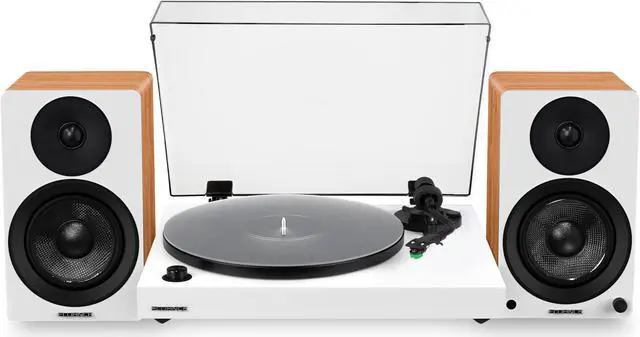 Main image of Fluance RT81+ Elite HiFi Vinyl Turntable (White) and Ai41 Powered Bookshelf Speakers (Lucky Bamboo) Bundle: High Fidelity Sound, Integrated Amplifier, Audio Technica Cartridge