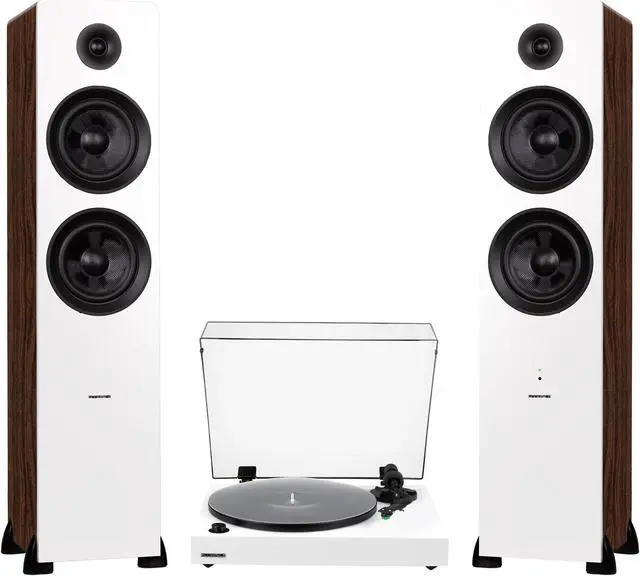 Main image of Fluance RT81+ Turntable (White) and Ai81 Tower Speakers (White Walnut) Bundle: High Fidelity Vinyl Playback & Powerful Stereo Sound, Integrated Amplifiers
