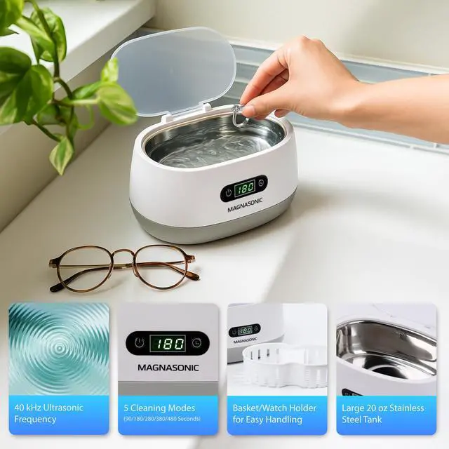 Alt view image 12 of 14 - Magnasonic Ultrasonic Cleaner - 20oz Stainless Steel Tank, Digital Timer, 5 Cleaning Modes, Ultrasonic Jewelry Cleaner for All Jewelry, Eyeglasses, Watches, Dentures, Retainers and More