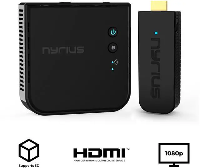 Alt view image 2 of 7 - Nyrius ARIES Pro Wireless HDMI Transmitter & Receiver to Stream HD 1080p 3D Video From Laptop, PC, Cable, Netflix, YouTube, PS4, Drones, Pro Camera, to HDTV/Projector & Bonus HDMI Cable