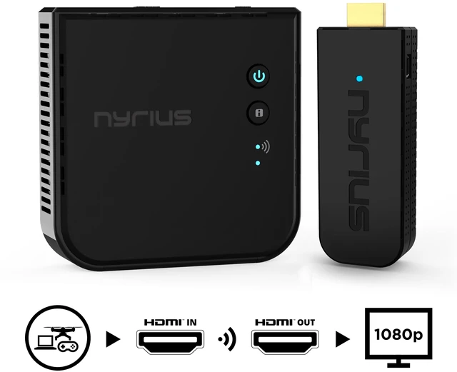 Alt view image 2 of 7 - Nyrius ARIES Pro Wireless HDMI Transmitter and Receiver To Stream HD 1080p 3D Video From Laptop, PC, Cable, Netflix, YouTube, PS4, Drones, Pro Camera, To HDTV/Projector/Monitor - 5 PACK