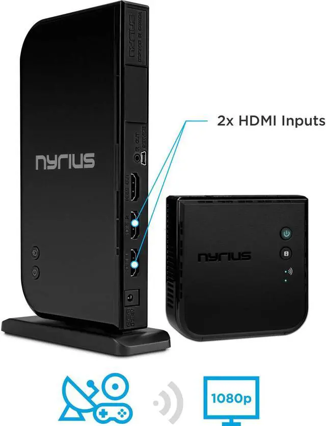 Alt view image 9 of 14 - Nyrius ARIES Home+ Wireless HDMI 2x Input Transmitter & Receiver for Streaming HD 1080p 3D Video and Digital Audio from Cable box, Satellite, Bluray, DVD, PS4, PS3, Laptops, PC - 2 Pack