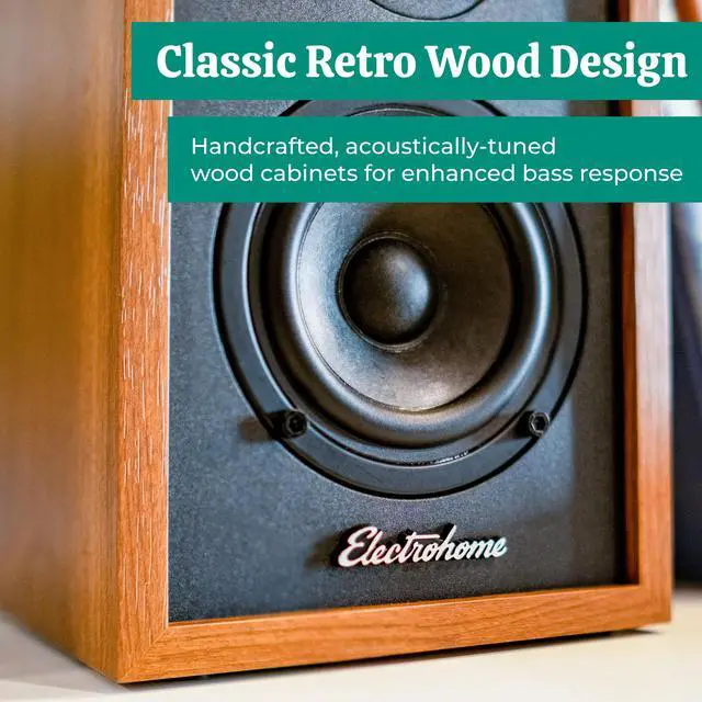 Alt view image 5 of 7 - Electrohome Montrose, Upgradable Vinyl Record Player with Berkeley, Powered Bluetooth Bookshelf Speakers, 1" Tweeter & 3" Driver, for Warm Natural Sound, Teak