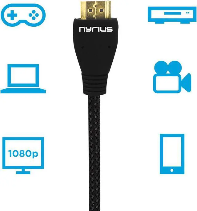 Alt view image 5 of 6 - Nyrius High Speed HDMI Cable (6 Feet) Supports 3D, Ethernet, & Audio Return - 2 Pack