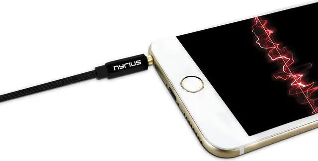 Alt view image 7 of 10 - Nyrius Premium Grade 3.5mm Auxiliary Audio Cable (3 Feet) with Tangle Free Braided Protective Shielding & Gold Plated Step Down Connector for Smartphones, Tablets, Home Stereo, Car Audio (AC03).