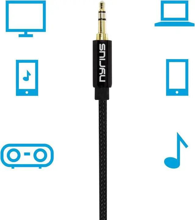 Alt view image 9 of 10 - Nyrius Premium Grade 3.5mm Auxiliary Audio Cable (3 Feet) with Tangle Free Braided Protective Shielding & Gold Plated Step Down Connector for Smartphones, Tablets, Home Stereo, Car Audio (AC03).