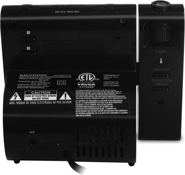 Alt view image 4 of 12 - Magnasonic Projection Alarm Clock with AM/FM Radio, Battery Backup, Auto Time Set, Dual Alarm, Nap/Sleep Timer, Indoor Temperature/Date Display with Dimming & 3.5mm Audio Input - Black (EAAC601)