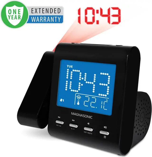 Main image of Magnasonic Projection Alarm Clock with AM/FM Radio, Battery Backup, Auto Time Set, Dual Alarm & 3.5mm Audio Input- 1 Year Extended Warranty
