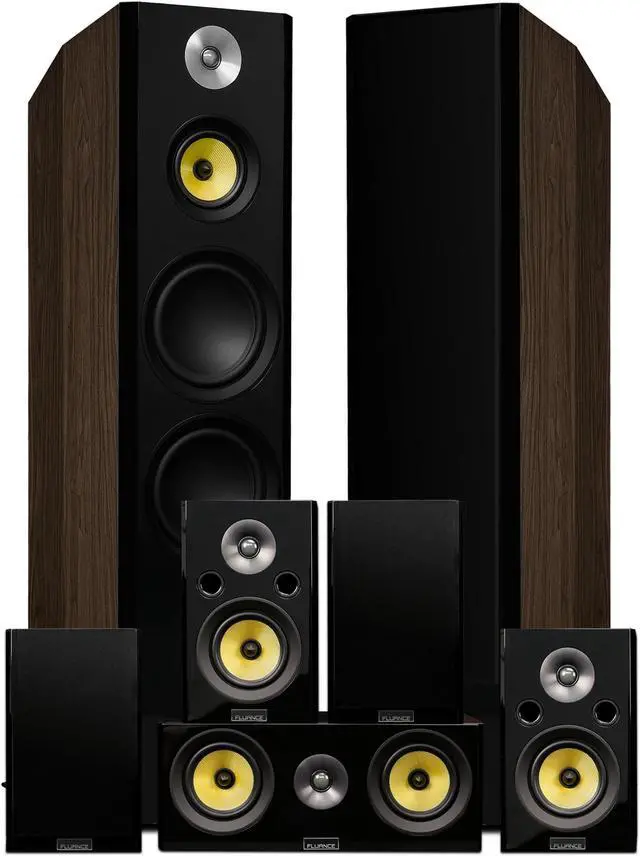 Main image of Fluance Signature HiFi Surround Sound Home Theater 7.0 Channel Speaker System including 3-Way Floorstanding Towers, Center Channel, Surround and Rear Surround Speakers - Natural Walnut (HF70WR)