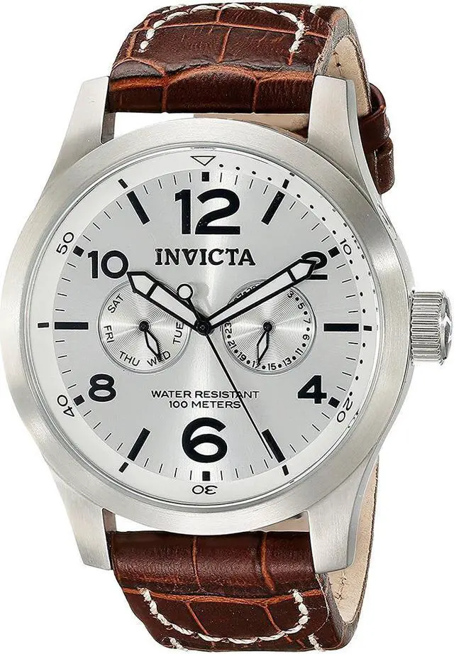 Alt view image 8 of 9 - Invicta II Silver Dial Men's Watch with Brown Calf Leather Strap
