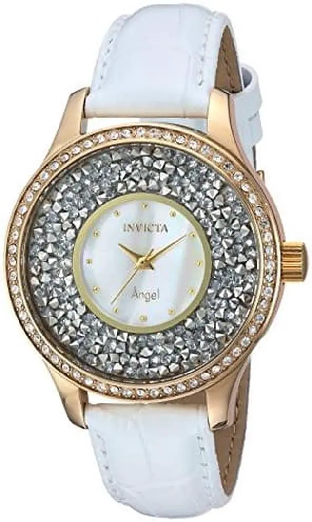 Alt view image 4 of 10 - INVICTA WOMEN'S ANGEL WHITE LEATHER BAND STEEL CASE QUARTZ ANALOG WATCH 24589