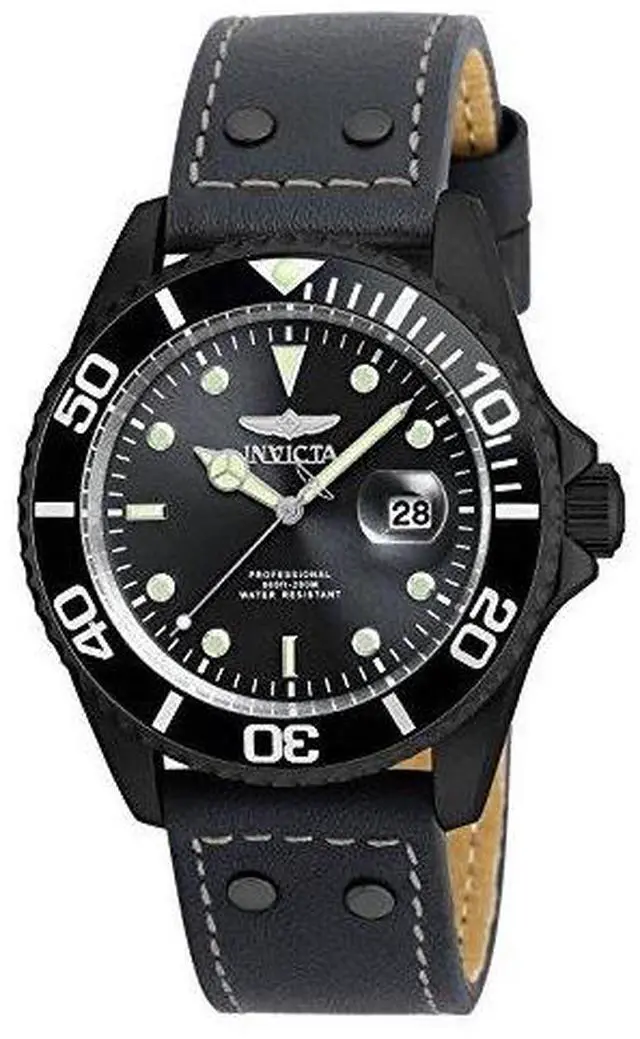 Alt view image 6 of 13 - Invicta 22077 Men's Pro Diver Grey Genuine Calf Leather Gunmetal Dial Gunmetal Ip Ss Watch