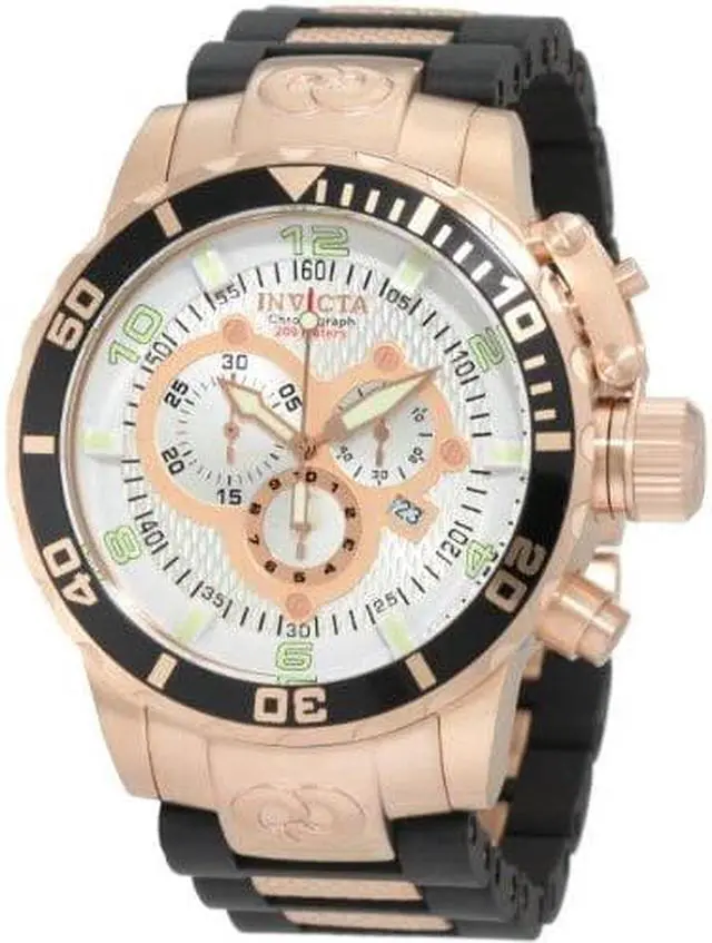 Alt view image 7 of 8 - Invicta 10620 Men's Corduba Chronograph Silver-Tone Textured Dial Black Polyurethane And 18K Rose Gold Plated Ss Watch