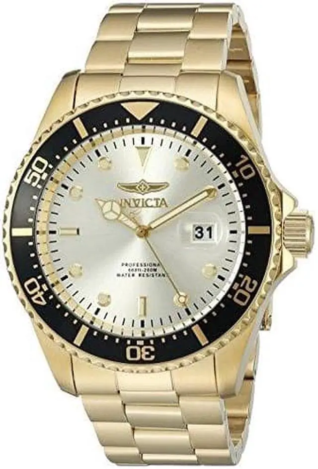 Alt view image 8 of 12 - Men's Pro Diver 18K Gold Plated Stainless Steel Champagne Dial