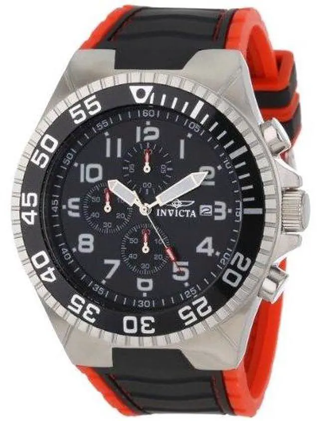 Alt view image 11 of 12 - Invicta Men's Pro Diver Chronograph Black Dial Black/Red Polyurethane