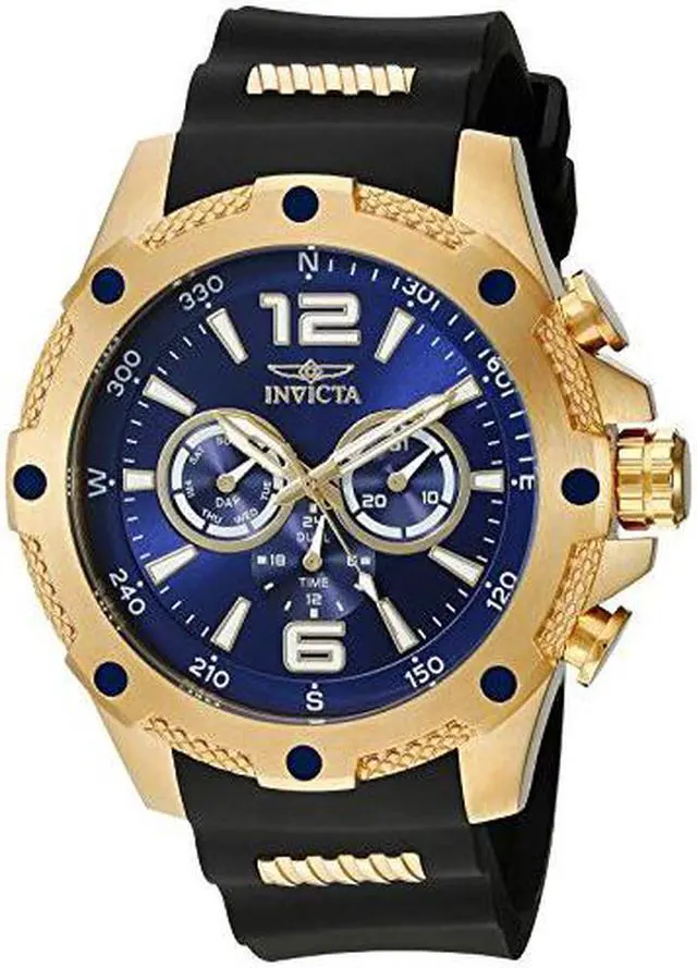 Alt view image 9 of 20 - Men's I-Force Multi-Function Black Polyurethane Blue Dial 18K GP Case