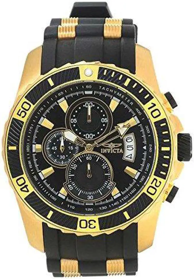 Alt view image 4 of 14 - Invicta 22430 Men's Pro Diver Chronograph Black Silicone & Pu Black Dial 18K Gp Ss Watch