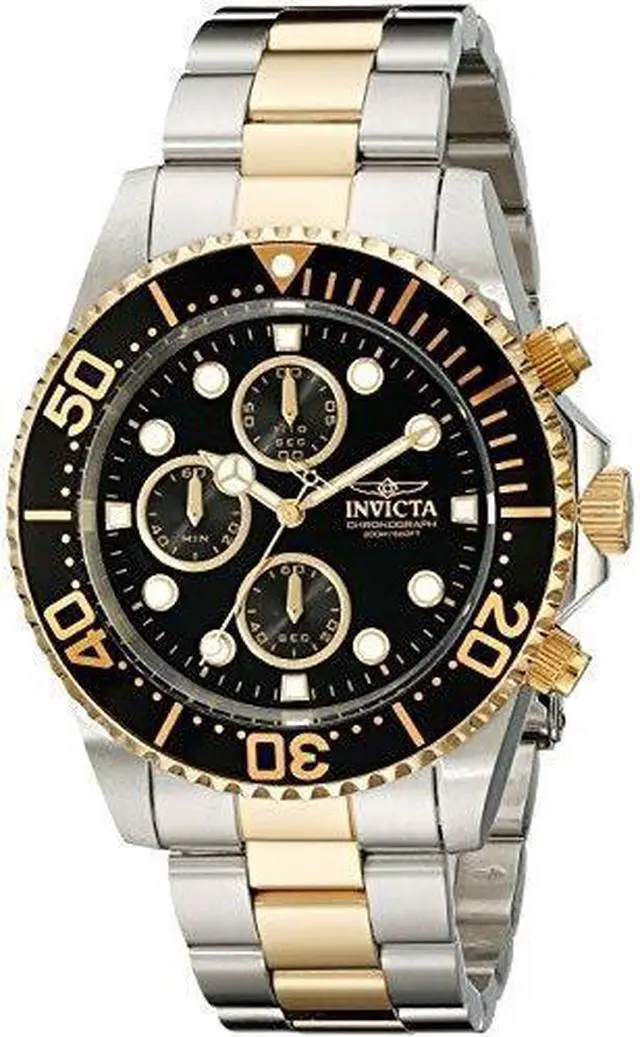 Alt view image 17 of 17 - Invicta 1772 Men's Pro Diver Two Tone Black Dial Coin Edge Bezel Chronograph Wat