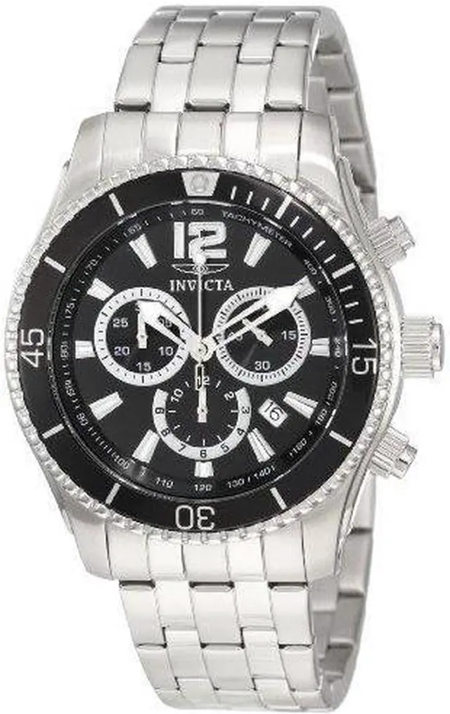 Alt view image 11 of 12 - Invicta 0621 Men's Stainless Steel Black Dial Chronograph