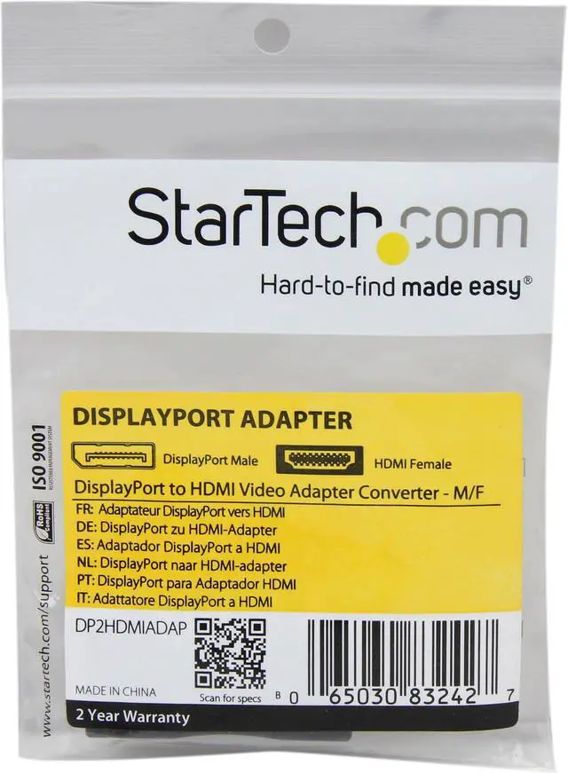 Alt view image 4 of 4 - StarTech DP2HDMIADAP StarTech DisplayPort to HDMI Video Adapter Converter - M/F