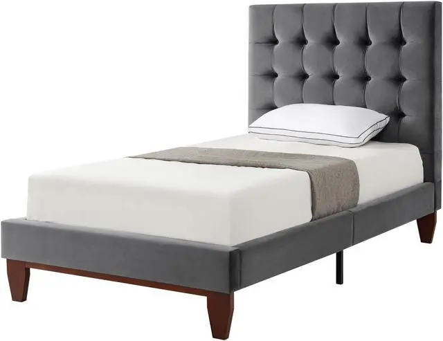 Alt view image 2 of 7 - Georges Grey Velvet Platform Bedframe - Full Size | Button Tufted | Upholstered | Modern and Contemporary | Inspired Home