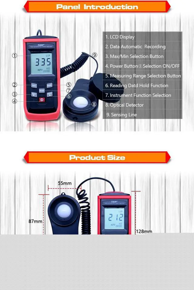 Alt view image 3 of 6 - TASI TA8133 200,000Lux Digital LCD Pocket Light Meter,tachometer luxmeter Lux/FC Measure Tester tachometer luxmeter