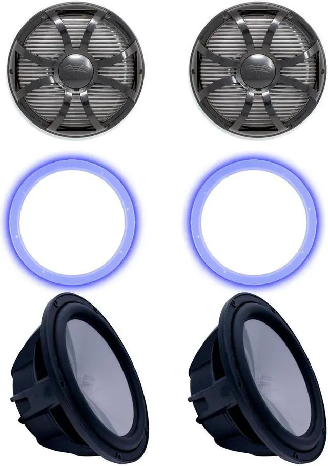 Main image of Two Wet Sounds Revo 10" Subwoofers, Grills, & RGB LED Rings - Black Subwoofers & Black Closed Face SW Grills - 2 Ohm