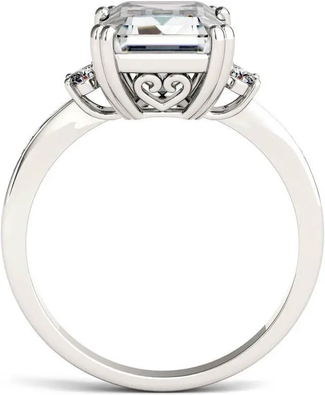 Alt view image 3 of 7 - 14K White Gold Moissanite by Charles & Colvard 10x8mm Emerald Fashion Ring-size 9 3.69cttw DEW