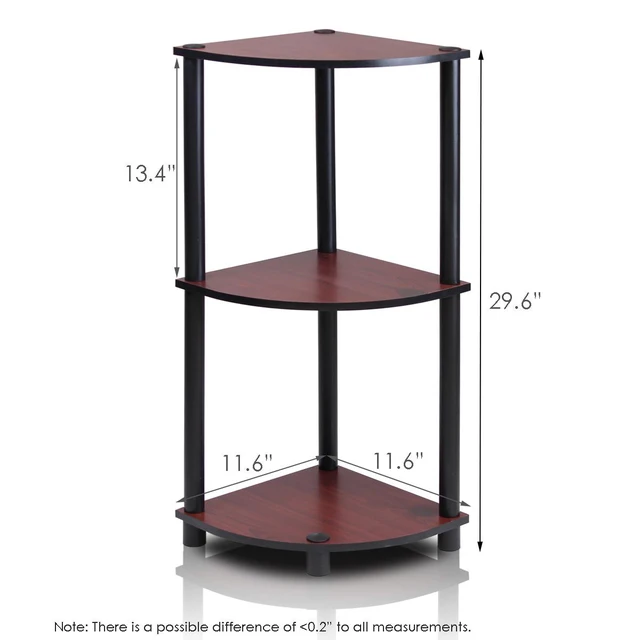 Alt view image 4 of 6 - Furinno 12077DC/BK Turn n Tube 3-Tier Corner Display Rack Multipurpose Shelving Unit, Dark Cherry/Black