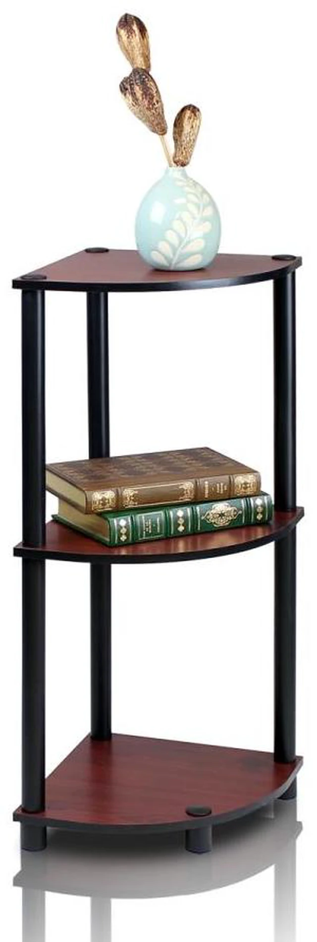 Main image of Furinno 12077DC/BK Turn n Tube 3-Tier Corner Display Rack Multipurpose Shelving Unit, Dark Cherry/Black