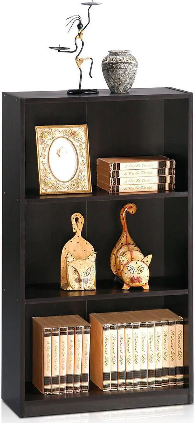 Alt view image 3 of 12 - Furinno Espresso 99736EX Basic 3-Tier Bookcase Storage Shelves