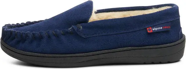 Alt view image 4 of 6 - Alpine Swiss Yukon Mens Suede Shearling Moccasin Slippers Moc Toe Slip On Shoes