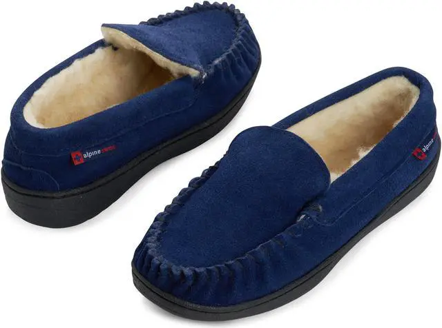 Alt view image 6 of 6 - Alpine Swiss Yukon Mens Suede Shearling Moccasin Slippers Moc Toe Slip On Shoes