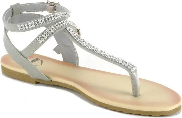 Alt view image 4 of 6 - Alpine Swiss Womens Rhinestone T-Strap Sandals Ankle Strap Flat Summer Shoes