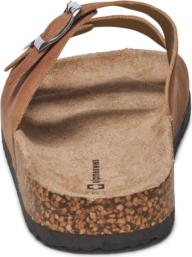 Alt view image 5 of 5 - Alpine Swiss Mens Double Strap Contour Sandals Slip on Buckle Slides Vegan Leather Footbed Sandal Ergonomic Cork-Inspired Sole Summer Footwear